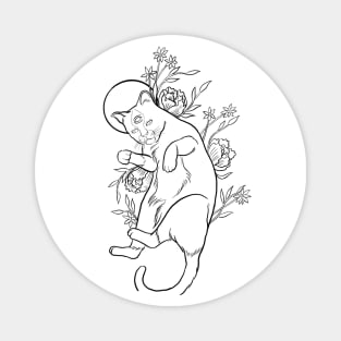 Mystical floral cat line art Magnet